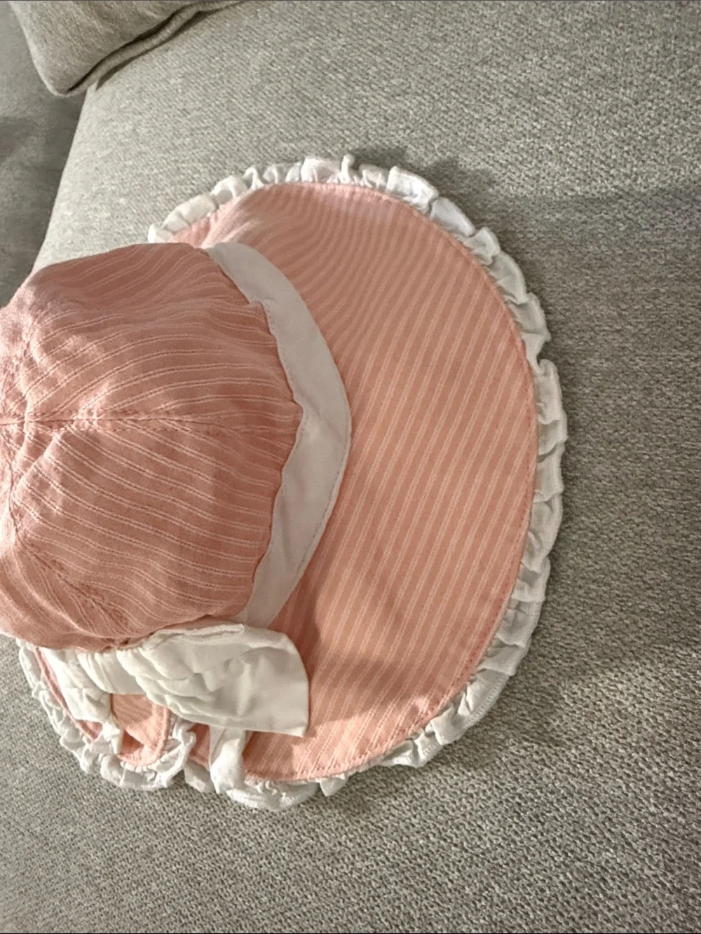 Janie and Jack Pink Striped Sun Hat with White Bow Sz 0-3